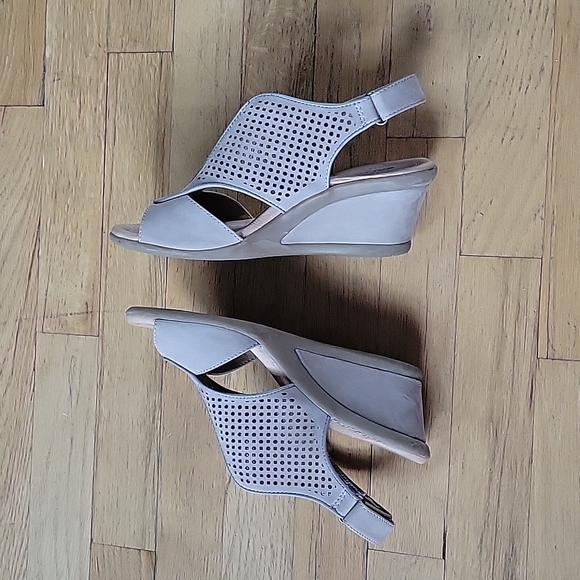 Earth Taupe Suade Wedge Sandals - Picture 2 of 5
